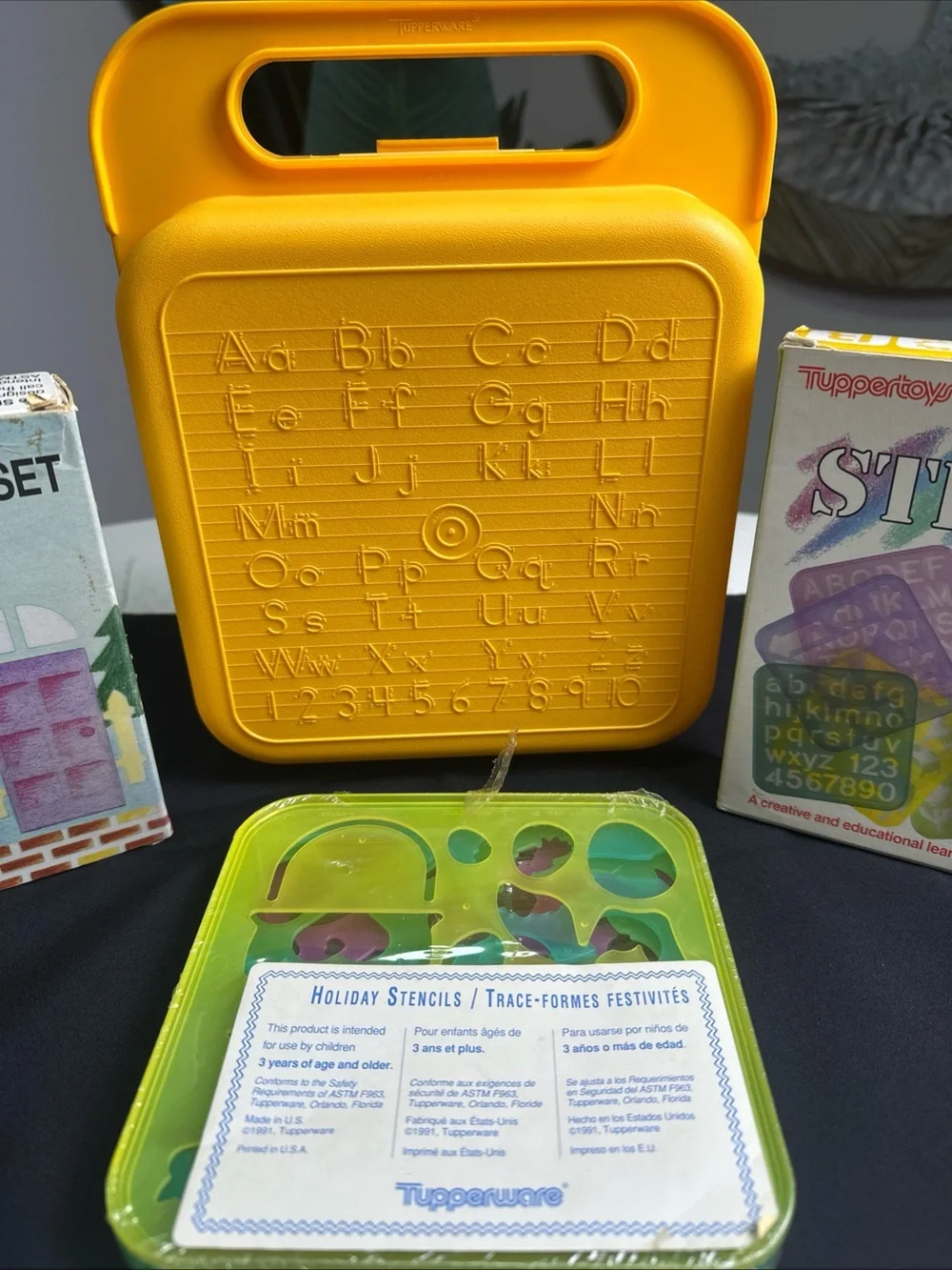 Tupperware Yellow Alphabet Tracing Case with Stencil Sets